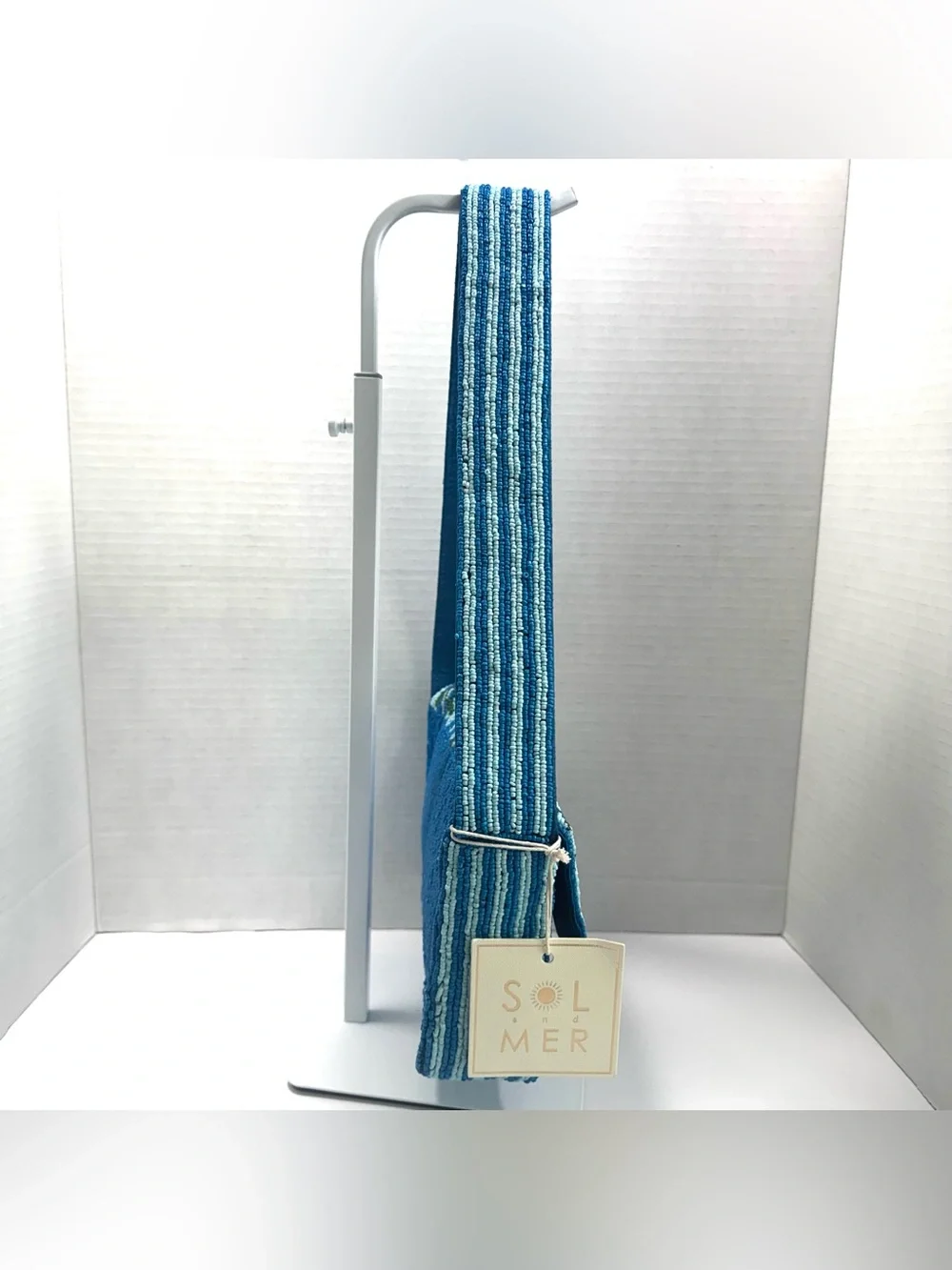 SOL and MER Beaded Striped Lemon Shoulder Bag, Made In India, Blue Multi Stripe